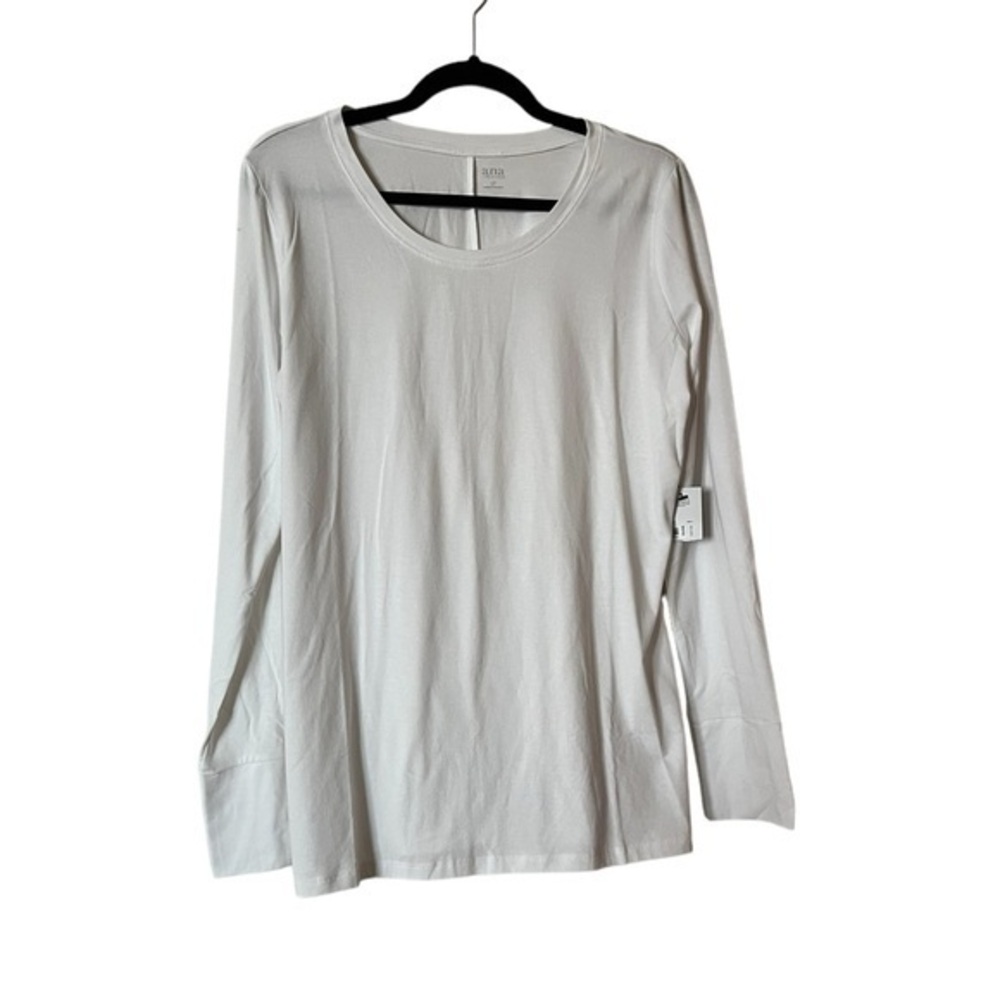 NWT! A.N.A  Pure White Stretch Scoop Neck Long Sleeved T- Shirt Tee, Large Tall